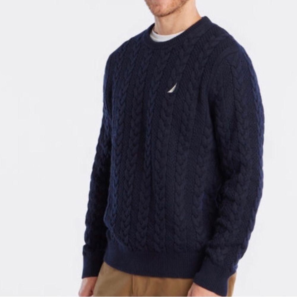 Nautica - Navy Cable Knit Crew Neck Sweater (M)